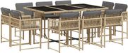 vidaXL Ensemble de jardin 11 pièces avec coussins, poly rotin, beige mélangé