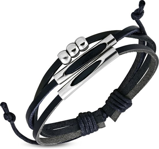 Amanto Armband Djustin B - Heren - Leer - Bolletjes - 16 mm - 20 cm aanpasbaar