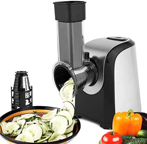 COOCHEER Elektrische groenteschaaf, elektrische rasp met 5 kegelmessen, keuken, groenteschaaf, roestvrij staal, slasnijder, multifunctionele rasp, groentenrasp