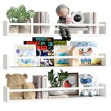BAKAJI Set van 3 houten wandplanken, multifunctionele wandplanken en beschermstrip, plank voor slaapkamer, woonkamer, keuken, badkamer, ruimtebesparende boekenkast, 3 x 60 cm (wit)