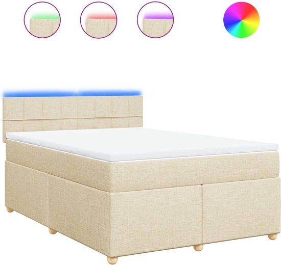vidaXL Boxspring met matras stof crèmekleurig 160x200 cm