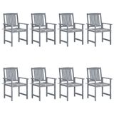 VidaXL Tuinstoelen 8 stuks met kussens massief acaciahout grijs