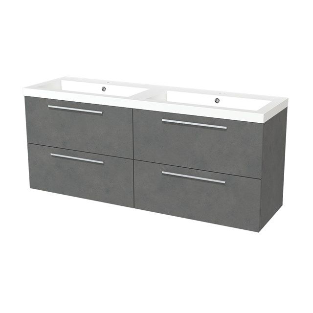 Maxaro Badkamermeubel 160cm Modulo Donkergrijs Beton 4 lades Vlak Wastafel Mineraalmarmer