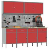 vidaXL Werk Cabinet met lade 10 st Rood Engineered hout en staal
