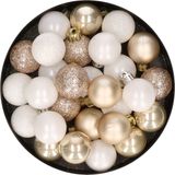 Merkloos / Sans marque Kaemingk B.V. Kleine kerstballen - 28x st - champagne/wit - D3 cm - kunststof - kerstversiering