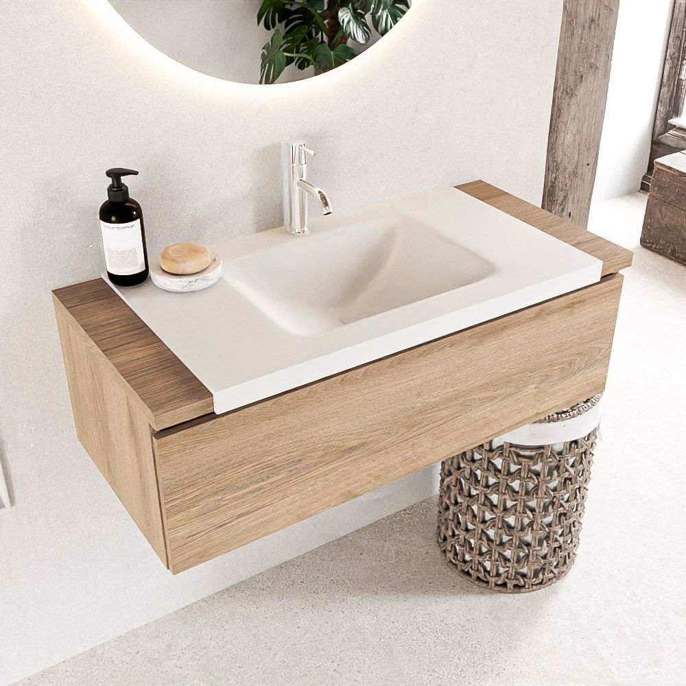 Mondiaz Bukla badmeubel 100 cm Washed Oak & Talc