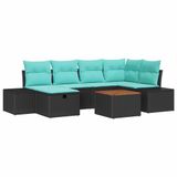 vidaXL Tuinbankenset 7-delig Zwart Polyrattan