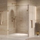 Brauer Void - Carving Nisdeur - 2-Delig - Helder Glas - 160 x 200 cm - Omkeerbaar - met Draaideur 70 cm - Aan Muur - incl. Glascoating - PVD Goud Geborsteld