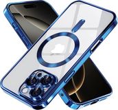 Techsuit Hoesje geschikt voor Apple iPhone 16 Pro Max - Luxury Crystal Back Cover - Transparant/Donkerblauw