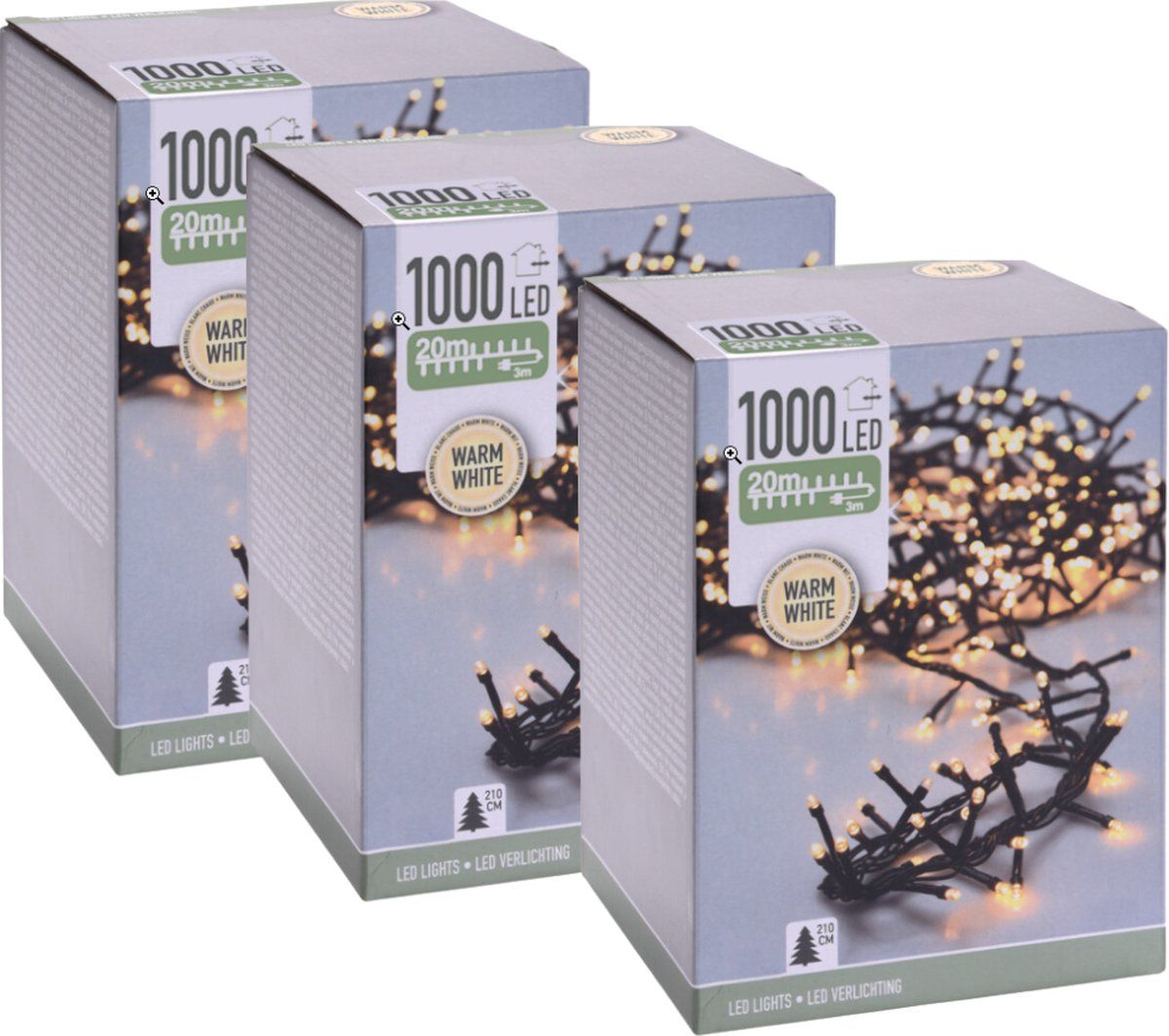 Nampook Kerstverlichting Snakelight - SET VAN 3 - 1000 LED - 20 meter - Warm Wit - Microcluster