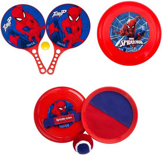 Disney Spiderman strand spelset; tennis, frisbee en vangspel met bal