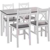 Mendler Eetkamerset HWC-F77, massief houten landhuis 110cm - wit-grijs