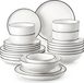 MALACASA, service de vaisselle 24 pièces avec bordure noire, service de table en porcelaine, comprenant des assiettes plates, des assiettes à dessert, des assiettes creuses et des bols