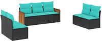 vidaXL 7-delige loungeset voor buiten met kussens, zwart kunststofvlecht