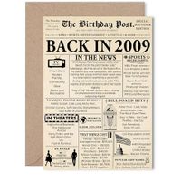 16e verjaardagskaart voor meisjes jongens - krant terug in 2009 - Happy 16 verjaardagskaarten voor kleinzoon neef nichtje zoon zus dochter, 5x7 inch verjaardag wenskaarten