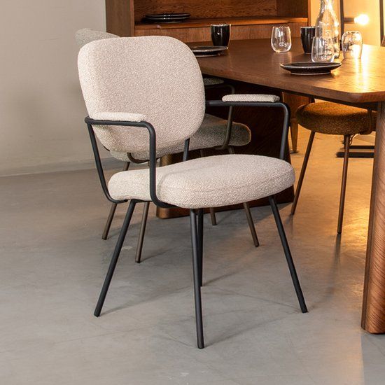 LABEL51 Lausanne Eetkamerstoel - Naturel - Stof - Zwart Metalen Frame