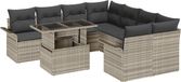 vidaXL Banc de jardin - Ensemble - 9 pièces - Gris clair - Polyrattan