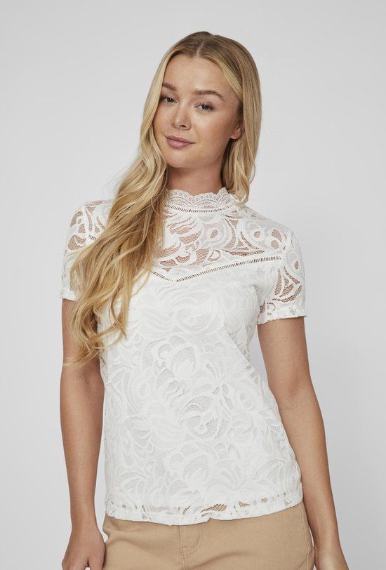 Vila Vistasia Lace T-shirt - Cloud Dancer - Women's Size S