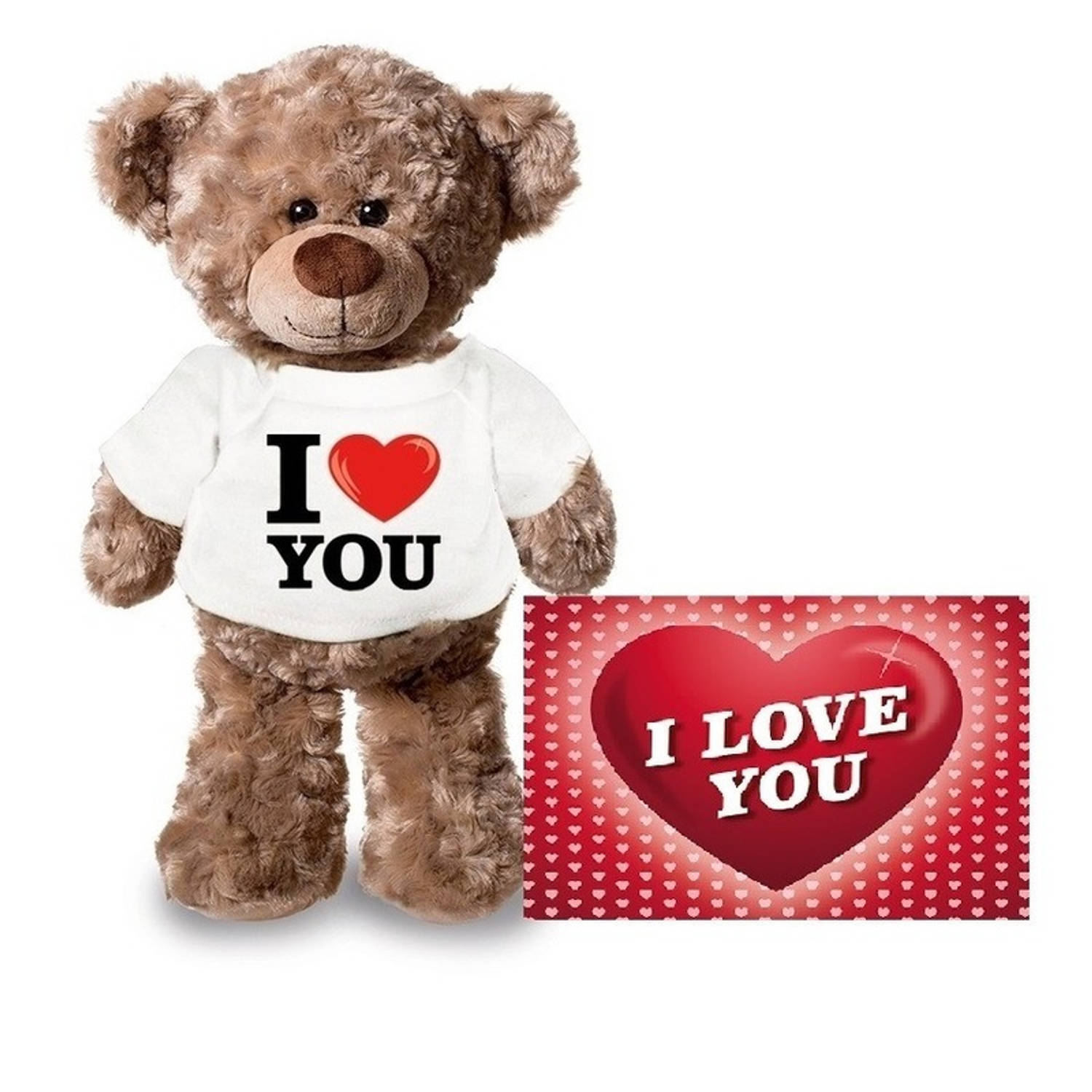 Bellatio Decorations Knuffel teddybeer I love you 24 cm met Valentijnskaart A5 - Valentijn/ romantisch cadeau