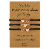 Pax Amare Vriendschapsarmbandjes voor 3 "Zo blij met een Zus zoals jij" - Hartjes - BFF Armbandjes met Cadeau Kaartje - Rosé Goud & Zwart - Elastisch Verstelbaar