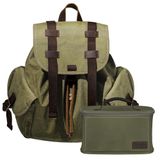TARION Canvas Rugzak met Camera Insert: Dagelijkse Rugzak met Afneembare Camera Insert Retro Tas voor Fotografie Michael, Groen, M, Vintage Canvas Dagrugzak