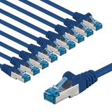 goobay 66037 CAT 6A netwerkkabel set van 10 / patchkabel afgeschermd S/FTP/CU ethernetkabel, PiMF, LSZH/Cat 6a-kabel met 10 Gbits, blauw, 10 x 2 m