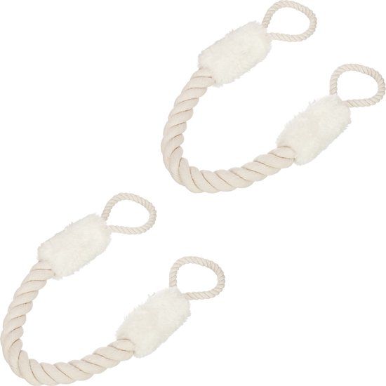 Merkloos Relaxdays deurstopper touw - set van 2 - binnen - 60 cm - voor deurklink - beige-wit