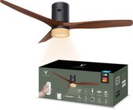 Varin® Smart Ventilator met LED verlichting - Zwart/Walnoot - Tuya Wifi - LED 18W CCT - Ø 132cm