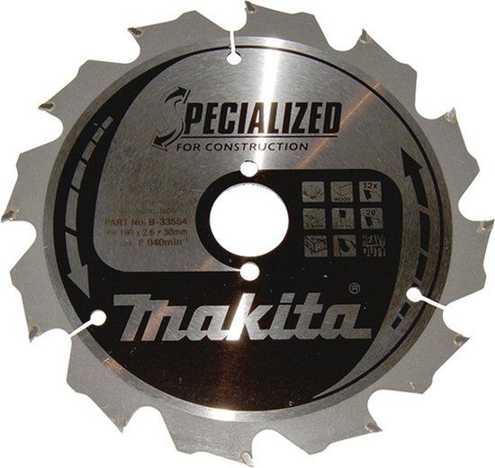 Makita B-33554 Zaagblad - 190 x 30 mm - 12T