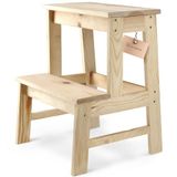 KADAX Houten kruk, voetenbank van natuurlijk ongelakt grenenhout, voetensteun in 3 verschillende modellen, barstoel, opstapkruk, kruk, kruk, houten kruk (ladder 2 treden)