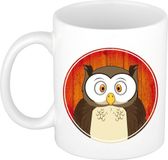 Bellatio Decorations Uil mok - wit - keramiek - 300 ml - kinder beker uil