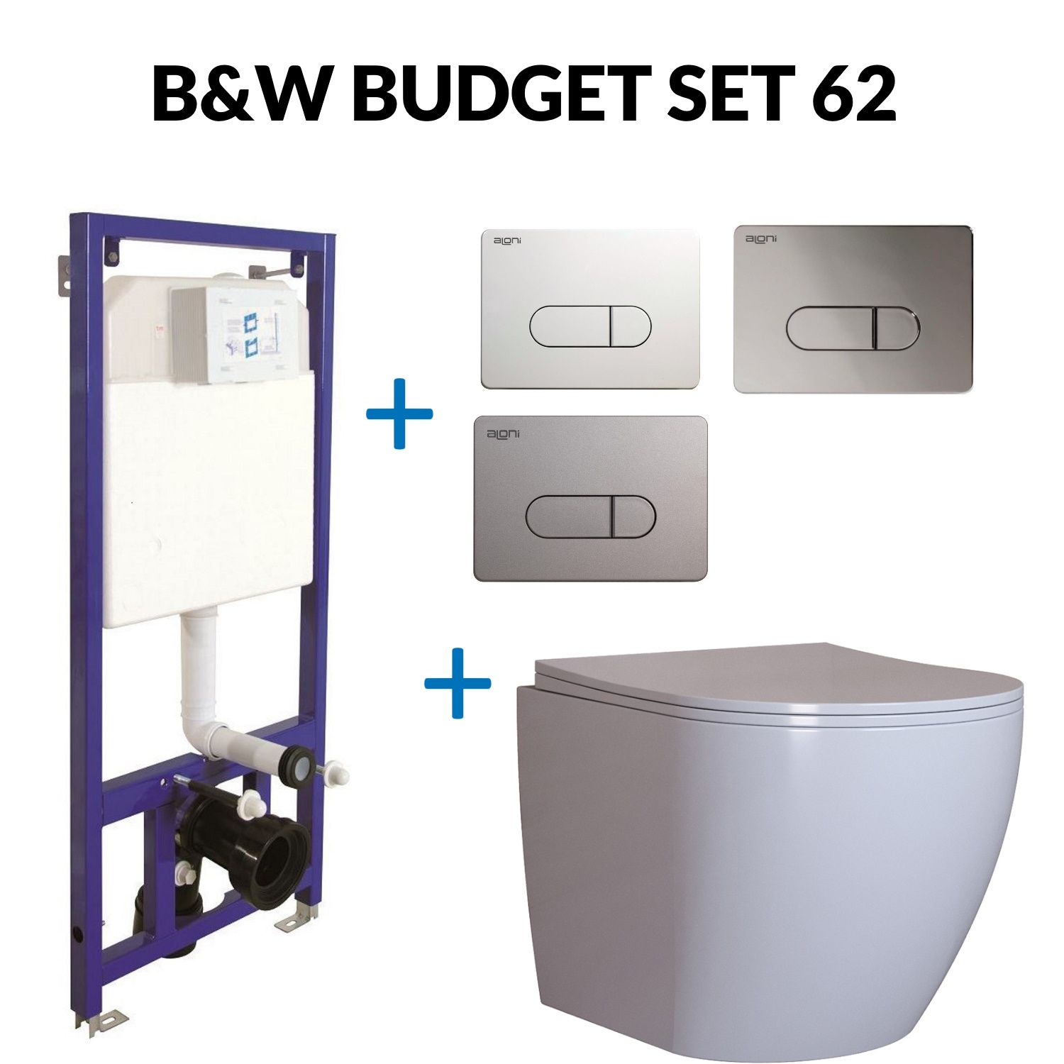 Boss & Wessing Toiletset budget 62 mudo glans wit met b&w drukplaat