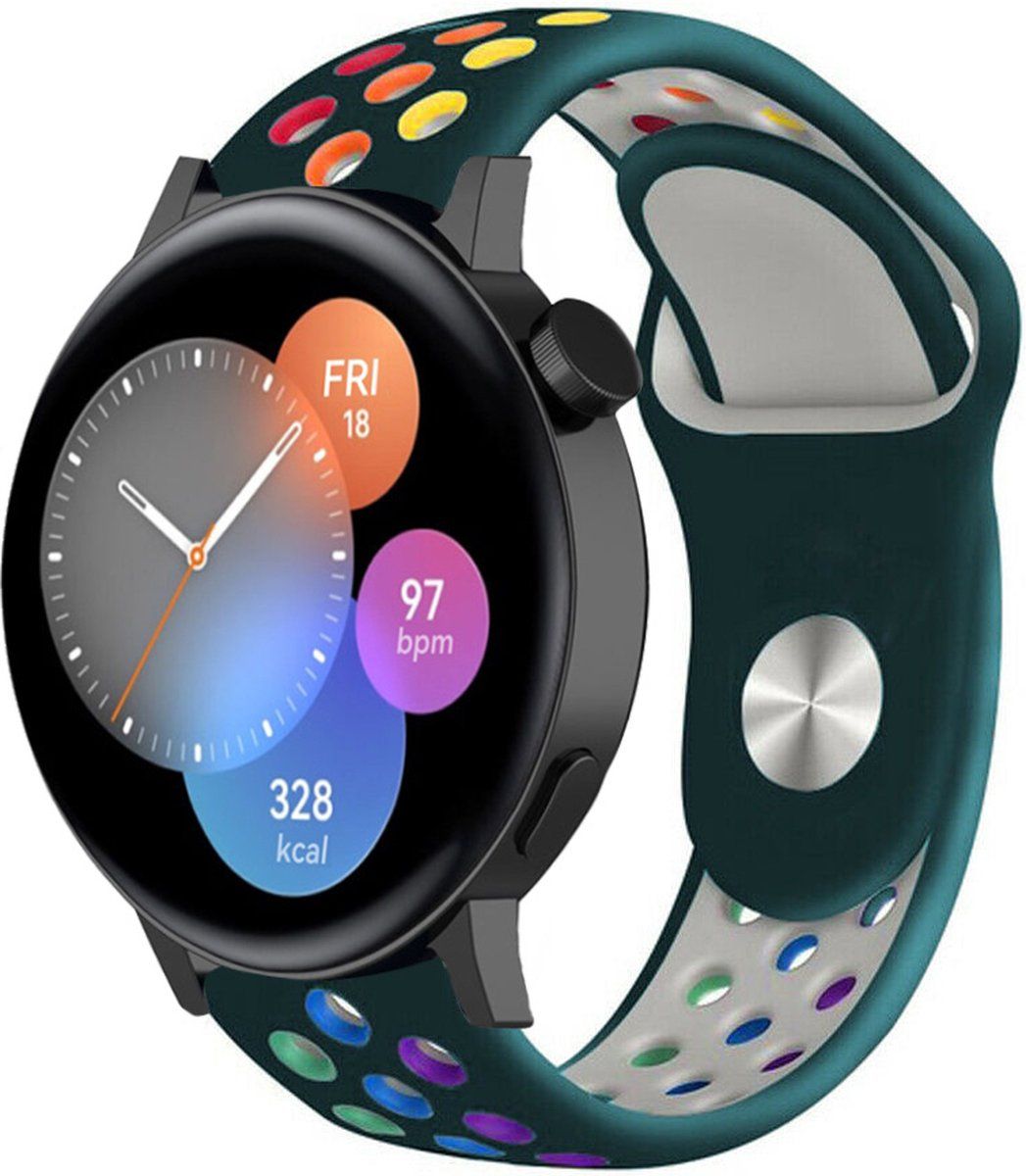 Strap-it Siliconen Smartwatch bandje - Huawei Watch GT3 42mm - dennengroen/kleurrijk