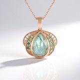 Cavill - Rosévergulde 925 Zilveren Halsketting - Peervormige Groene Minary Labradoriet 4,275 ct - Groene Saffieren & Zirkonen - Elegant Dames Sieraad