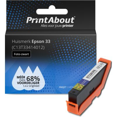 PrintAbout Huismerk Epson 33 (C13T33414012) Inktcartridge Foto-zwart