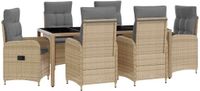 vidaXL Eettafel Set 7-delig Beige en Lichtgrijs Polyrattan