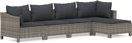 vidaXL 5-delige Loungeset met kussens poly rattan grijs