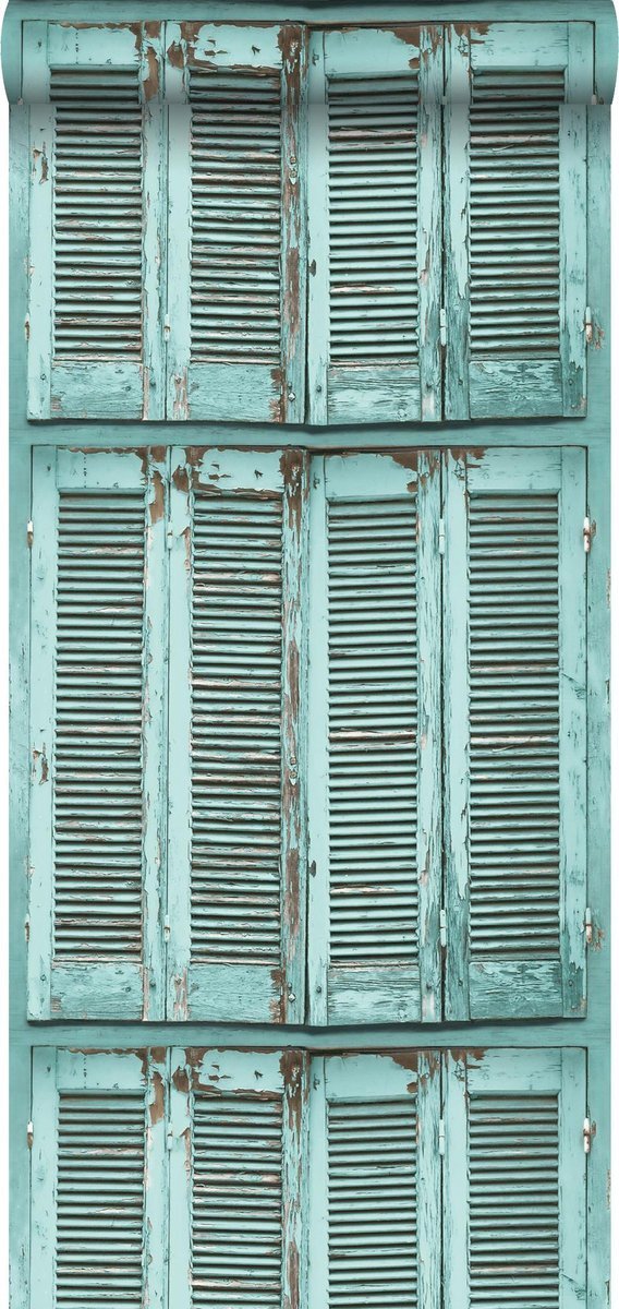 Esta Home behang verweerde houten Franse vintage louvre luiken vergrijsd turquoise - 138884 - 53 cm x 10,05 m