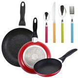 Verpakking San Ignacio Set of 3 Frying Pans, 16cm, 20cm, 24cm, Stainless Steel, Colorful Handles