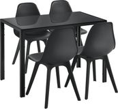 en.casa Eethoek Delft glazen eettafel met 4 stoelen zwart