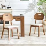 STILVORA Eetkamerstoelen Set van 2 - Ovale Rugleuning Met Handgreep - Gepolsterde Zitting En Schuine Vierpoot - Voor Eetkamer En Keuken - Hout - Wit En Bruin