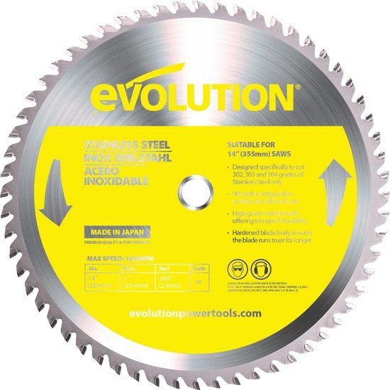 Evolution EVO 355mm drycut zaagblad voor inox - 355 X 25.4 X 2.4 MM - 90 T
