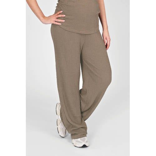 LOVE2WAIT straight high waist zwangerschaps casual broek met textuur taupe