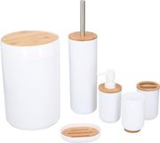 alpina Badkamerset - Toiletset - 6-Delig - Zeepdispenser - Tandenborstelhouder - Toiletborstel - Prullenbak - Zeepbakje - Beker - Bamboe - Wit