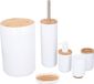 alpina Badkamerset - Toiletset - 6-Delig - Zeepdispenser - Tandenborstelhouder - Toiletborstel - Prullenbak - Zeepbakje - Beker - Bamboe - Wit