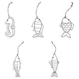 Set van 5 decoratieve strandhaken van ijzer en jute, coastal-stijl, oceaan