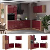 Vicco Keuken Fame-Line, Bordeauxrode hoogglans/Goudkleurig Eiken, 220 x 120 cm, WB Eik