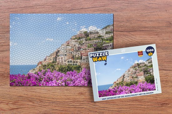 MuchoWow Puzzel Uitzicht op de Amalfikust met bloemen - Legpuzzel - Puzzel 1000 stukjes volwassenen - Sinterklaas cadeautjes - Sinterklaas voor grote kinderen