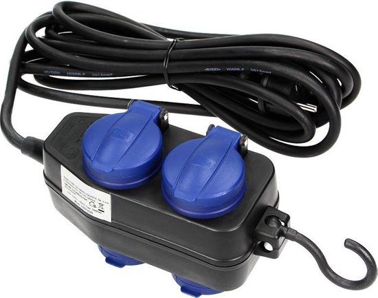 Chilitec GmbH Stekkerdoos voor buiten - 4-voudig - 10 meter snoer - IP44 - Zwart/Blauw
