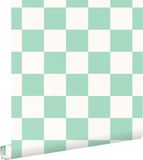 ESTAHome Behang Geblokt Motief Mintgroen en Wit - 53 cm x 10.05 m